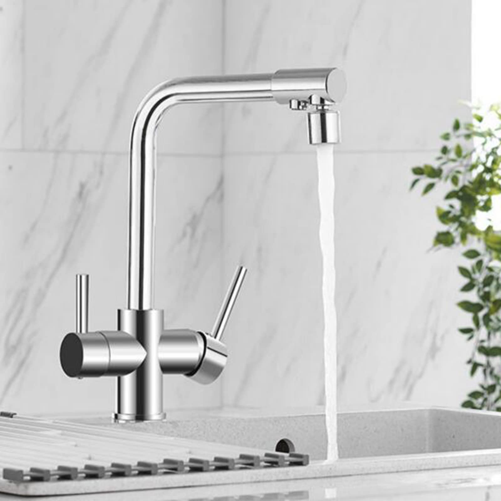 Mitigeur de cuisine 3 voies en laiton robinet d'évier avec finitions chrome brillant