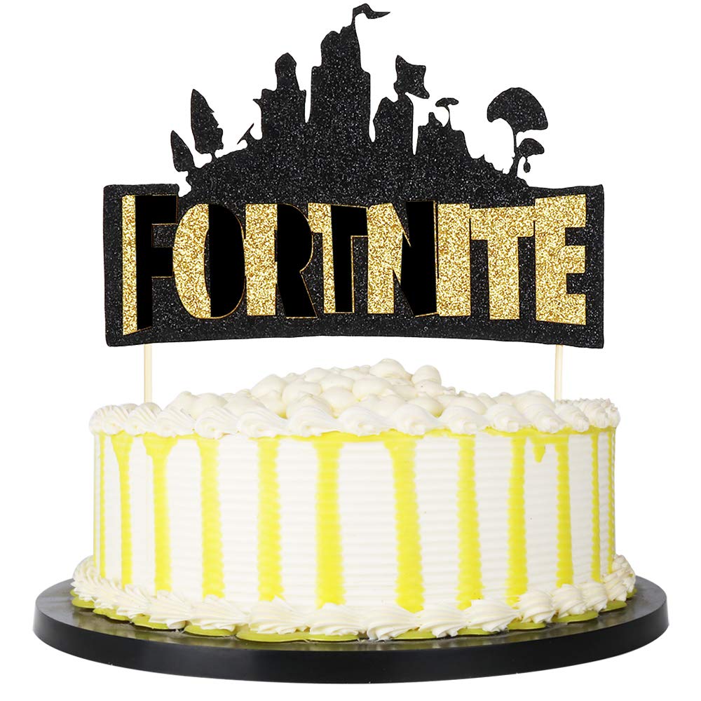 Buy palasasa Black Gold Glitter Video Game Cake Topper Birthday Cake
