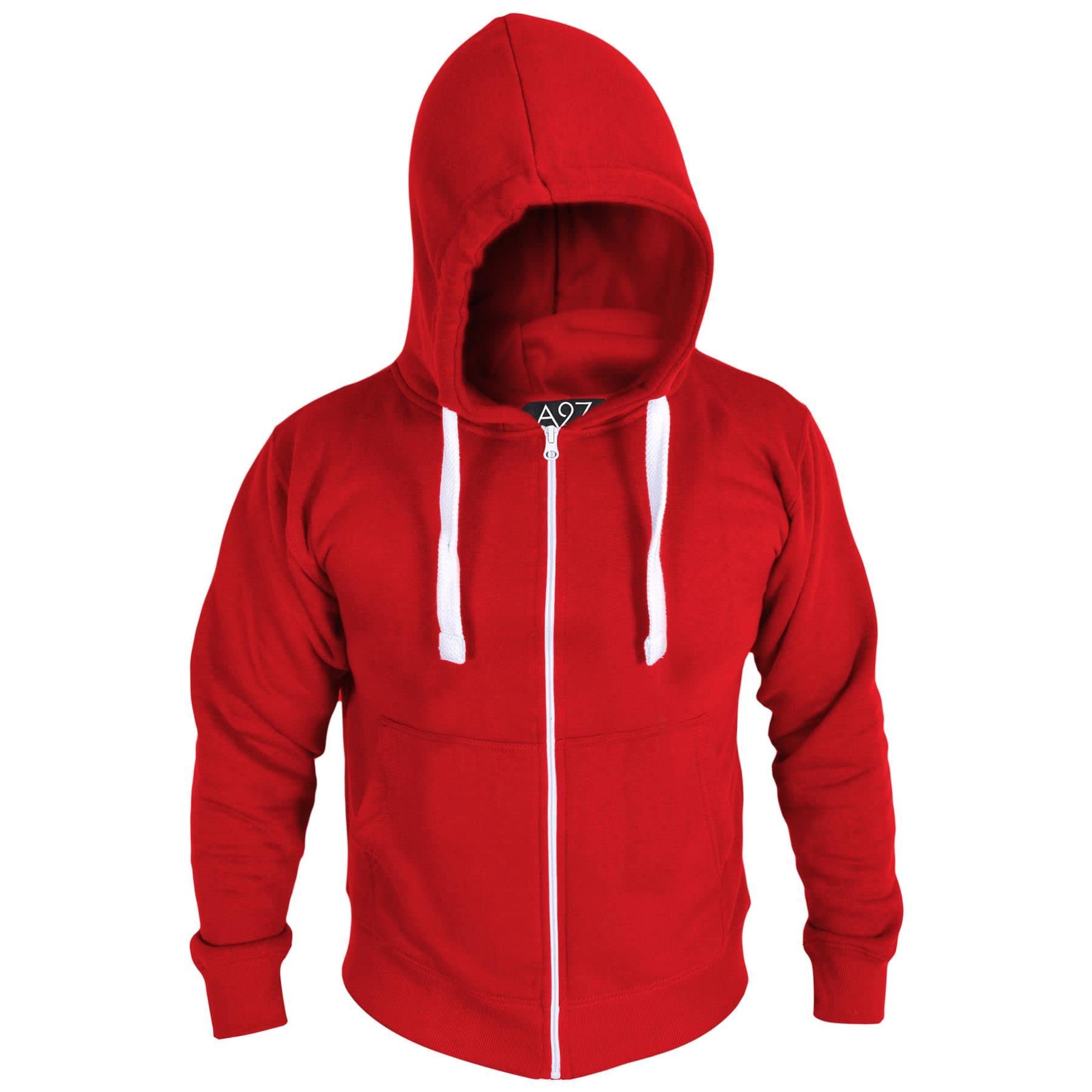 A2Z Męskie runo Zwykły błyskawiczne Bluza Zakapturzony bezpieczeństwo - Zipper Red XL