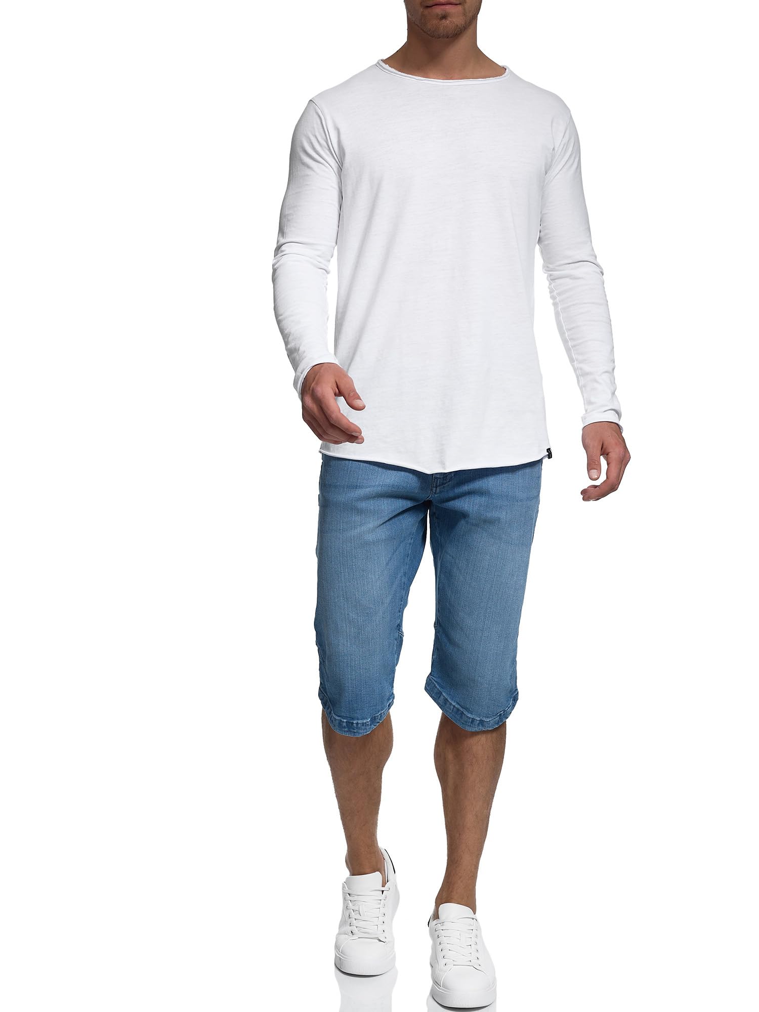 Indicode Herren Jaspar 3/4 Jeans Shorts im Used Look aus 98% Baumwolle