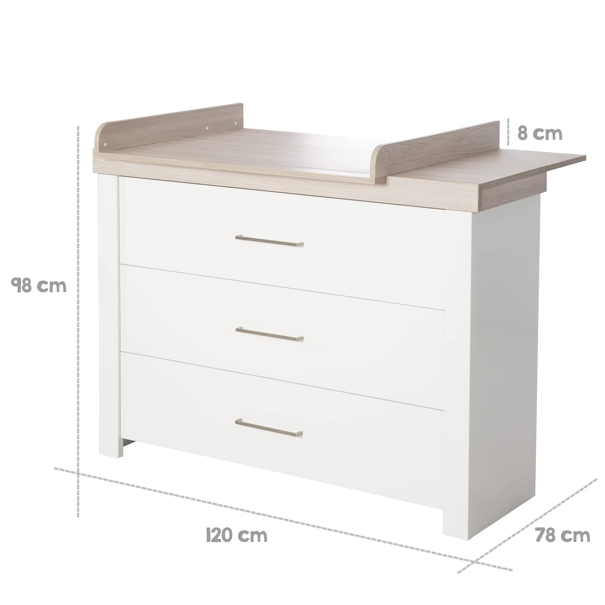 roba Komoda do przewijania „Lucy“ z nakładką do przewijania, z mechanizmem Soft-Close, 3 szuflady, wysokość przewijania 90 cm