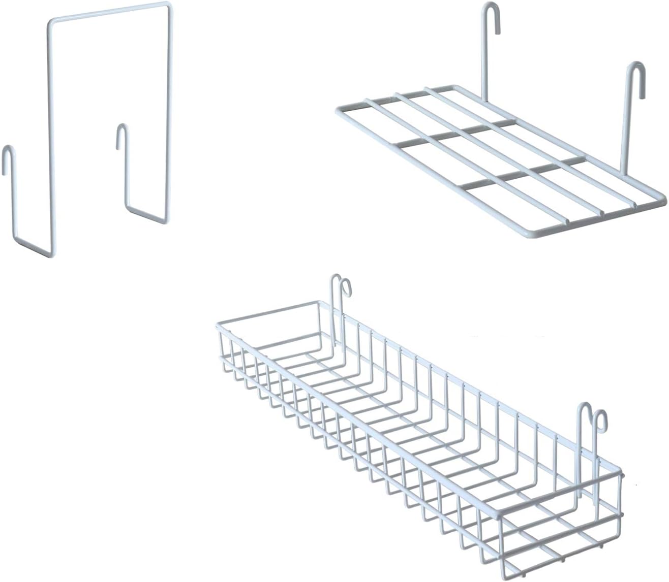 FRIADE Wall Grid Panel Hanging Basket with Hooks,Bookshelf,Display Shelf,Hook rack,Wall Organizer and Storage Shelf for Home Supplies,1 Set of 4 (White)