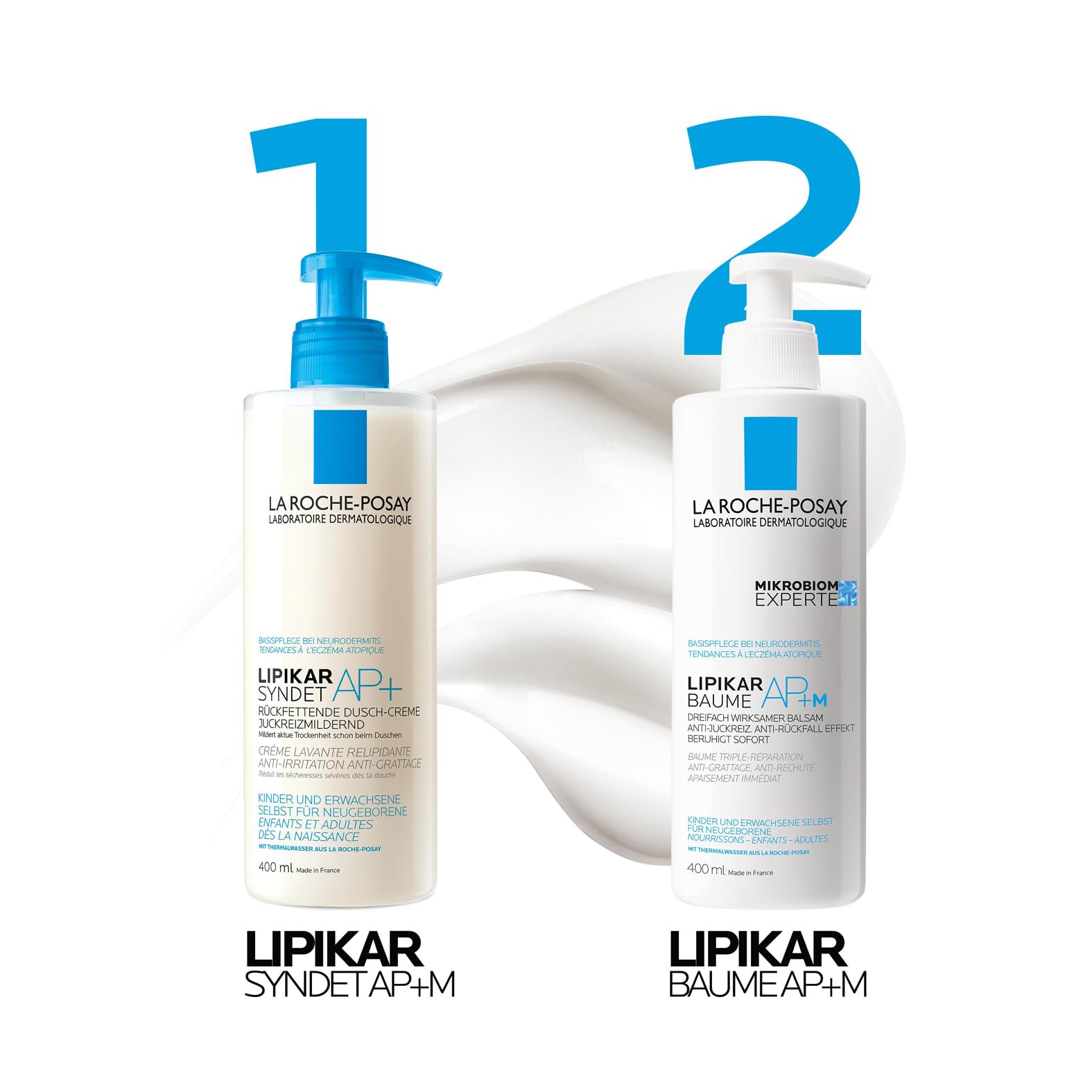 La Roche Posay Bodylotion für trockene, zu Neurodermitis neigende Haut, Stärkt Mikrobiom, Mildert Juckreiz, Mit Niacinamid und Sheabutter, Lipikar Baume AP + M, 400 ml