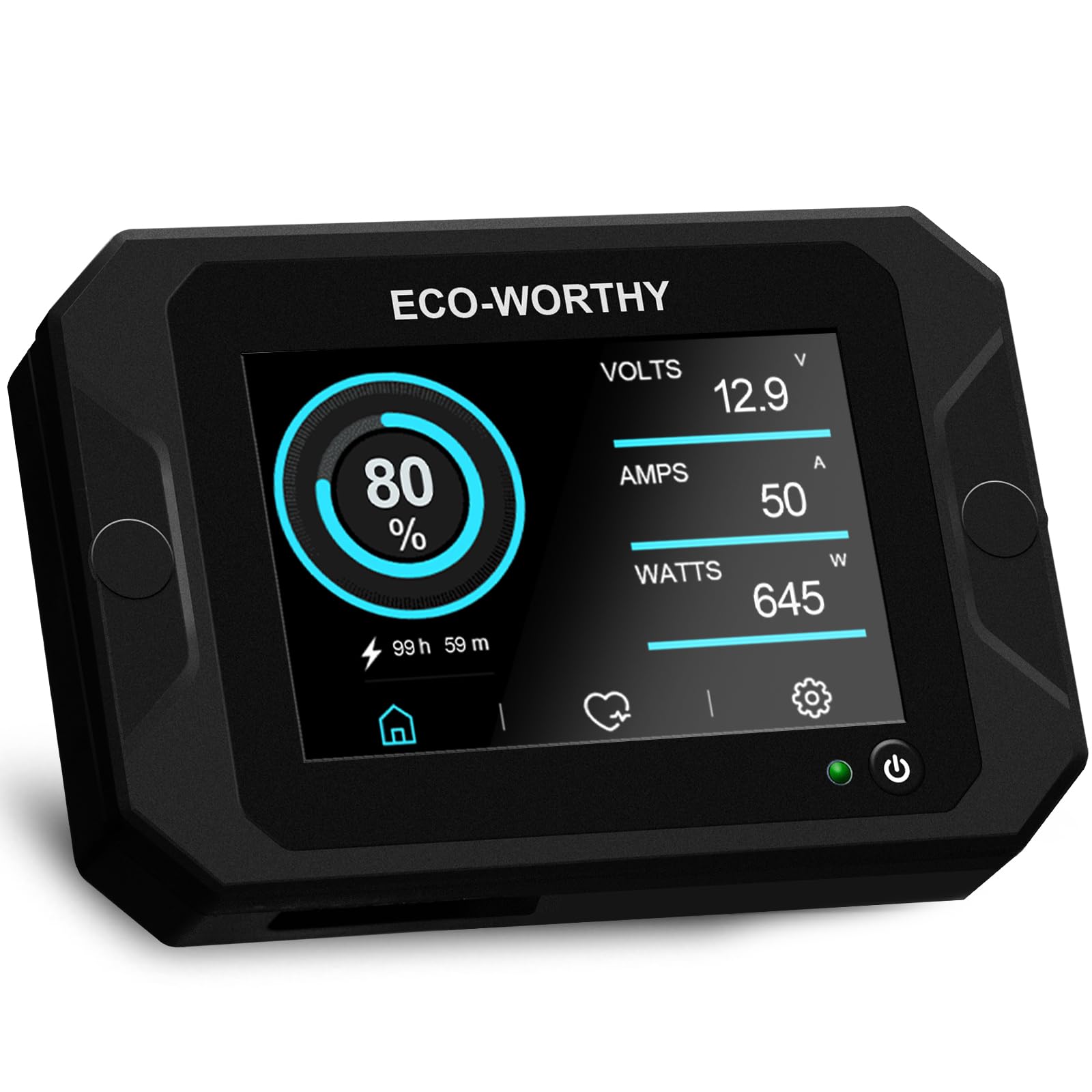 ECO-WORTHY Monitor per batteria 300A con sensore Hall, Monitor batteria 9-80V per batterie Li-ion/LiFePO4/AGM/Gel in sistema solare/carrello/camper