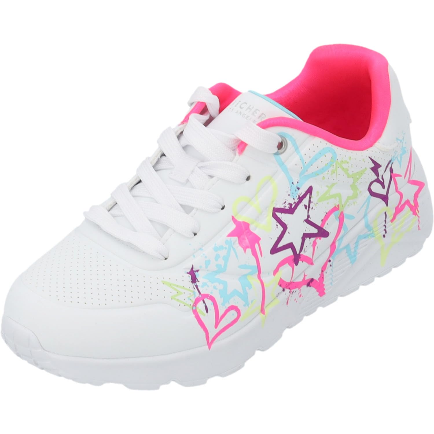 Skechers Girl's Uno Lite My Drip Sneakers, White Synthetic/Neon Multi Trim, 1 UK Child