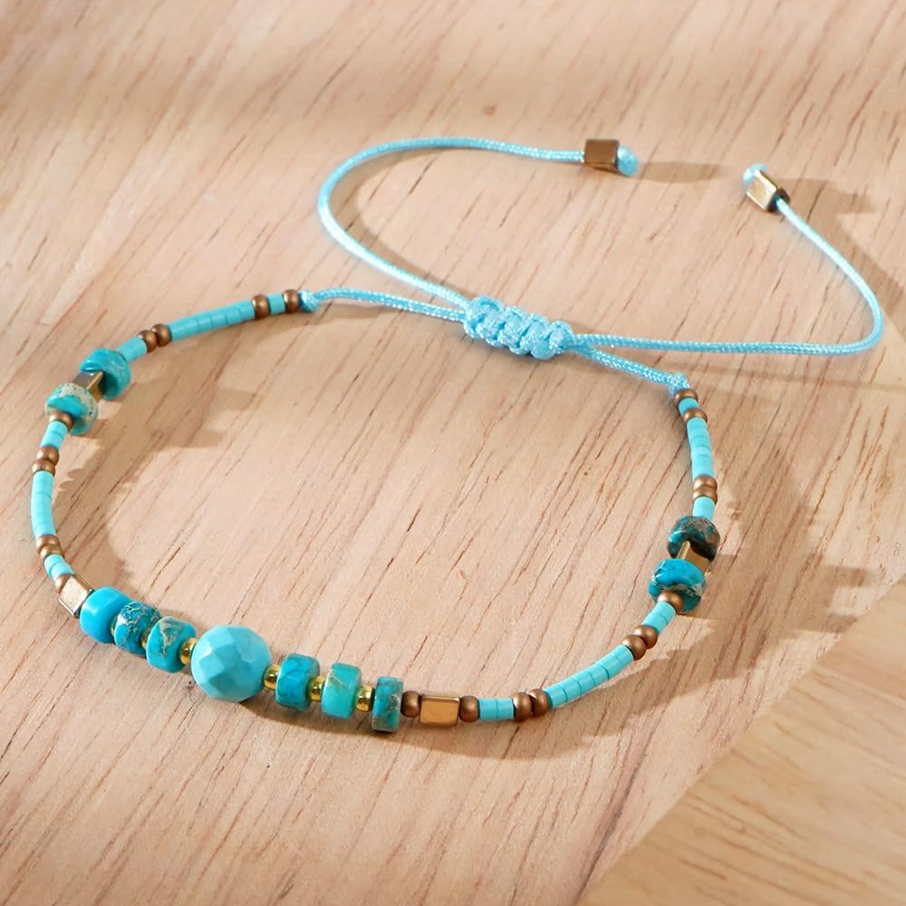 Dainty Turquoise Blue Beaded Stretch Bracelet For Women,Bohemian Beads Crystal Bracelets Handmade Fashion Jewelry Gifts - Image 4
