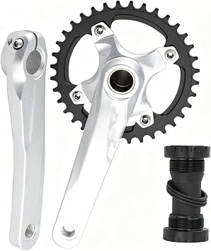 170mm Mountain Bike Crankset 32/34/36/38T Narrow-Wide Teeth Round Chainring Hollow Integrated Crank Arm Set BBSilver,38T