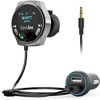 Car Bluetooth Aux Receiver, [ Enhanced Mic & LED Display &Noise Cancellation], Bluetooth 5.3 AUX Car Kit Adapter, Wireless Audio Receiver for Hands-Free Calls (Telphone Number& Lyrics Display)