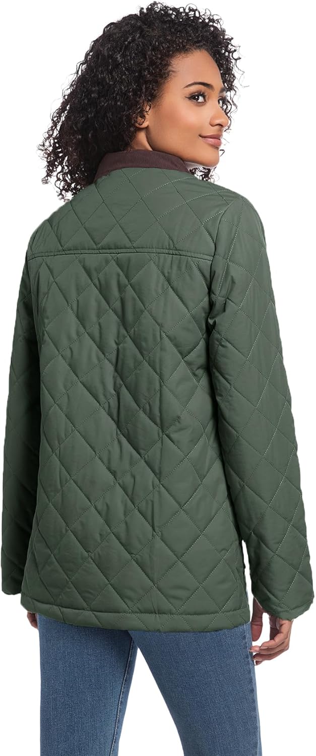 Quilted Barn Jacket for Women Corduroy Collar Lightweight Puffer Jackets Casual Winter Coat with Pockets - Image 6