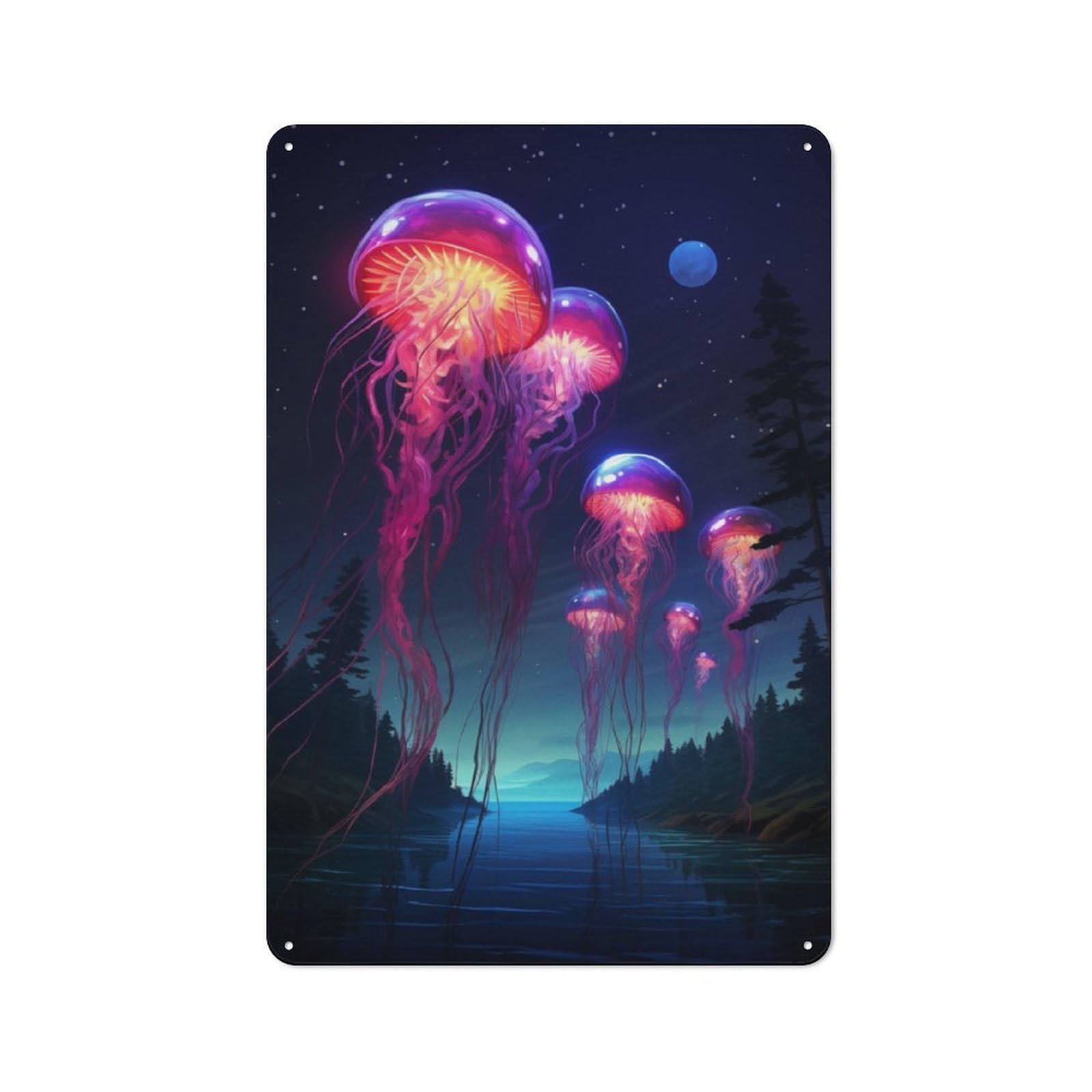 Junmoney Synthwave Jellyfish Tin Sign 30X20cm For Workshop Wall, Rustic Wall Decor, Suited To Workshop Decor Fans