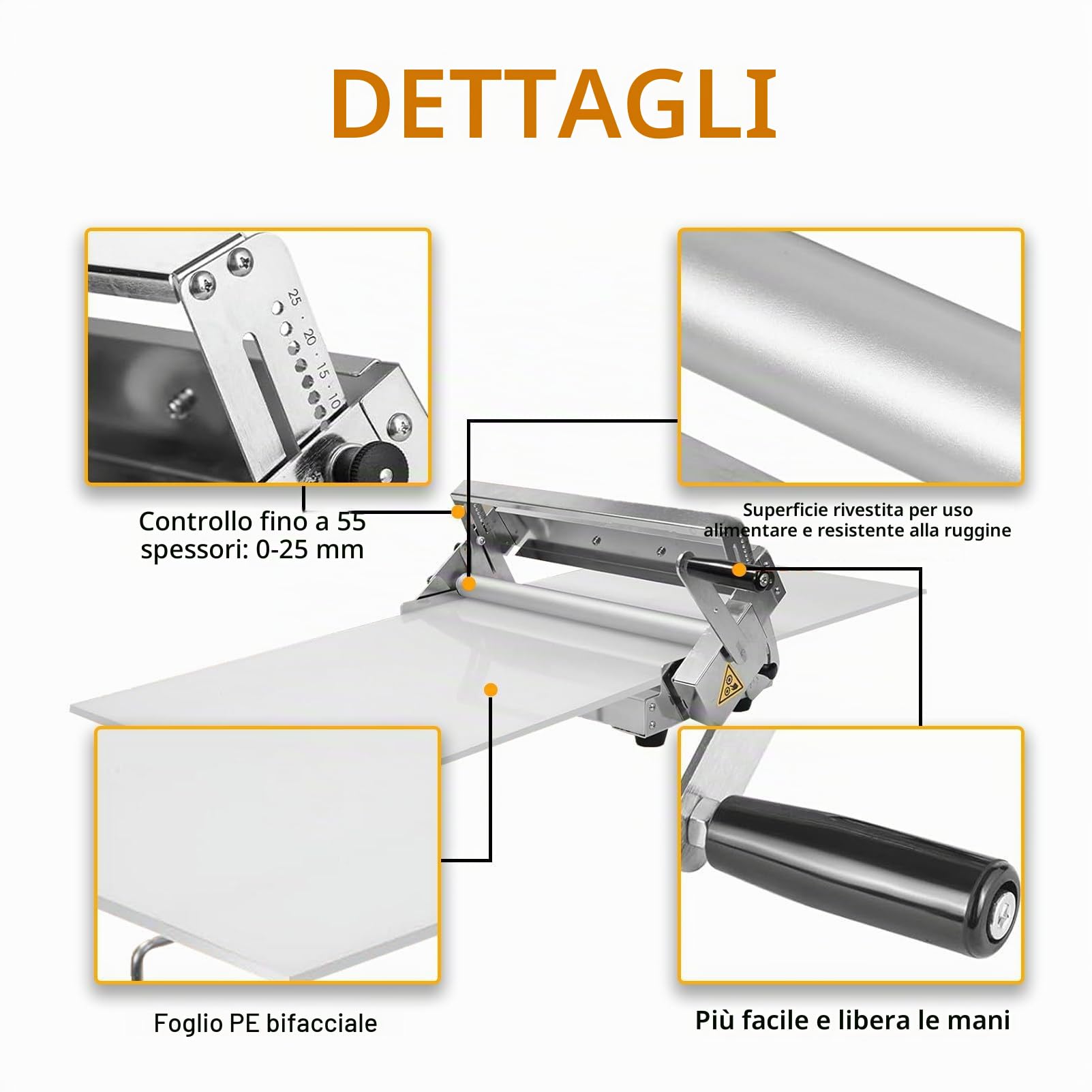 Sfogliatrice manuale compatta, Macchina per Pizza in Acciaio Inox, Sfogliatrice Pasticceria Cornetti, Stendipasta da Tavolo, Spessore Regolabile, per Preparare Pasta Sfoglia per Pasticceria (A, Rs101)