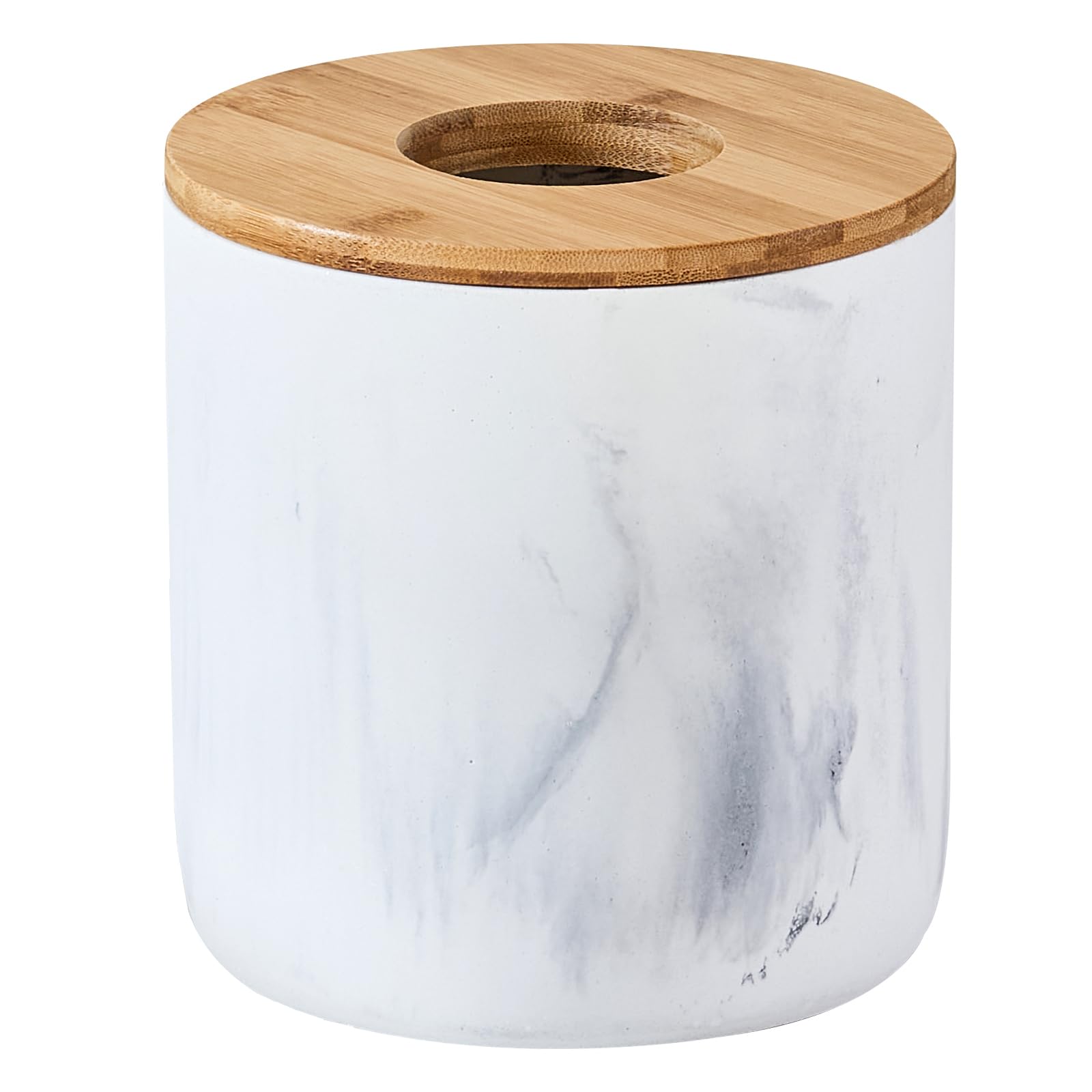 Polytree Marble White Mini Trash Can with Bamboo Lid,Small Countertop Trash Can,Desk Trash Can,Table top Mini Garbage Cans,Resin Tiny Waste Basket โ image 1