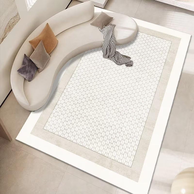 Tapis salon beige 160x230 lavable au style géométrique moderne pour un confort quotidien