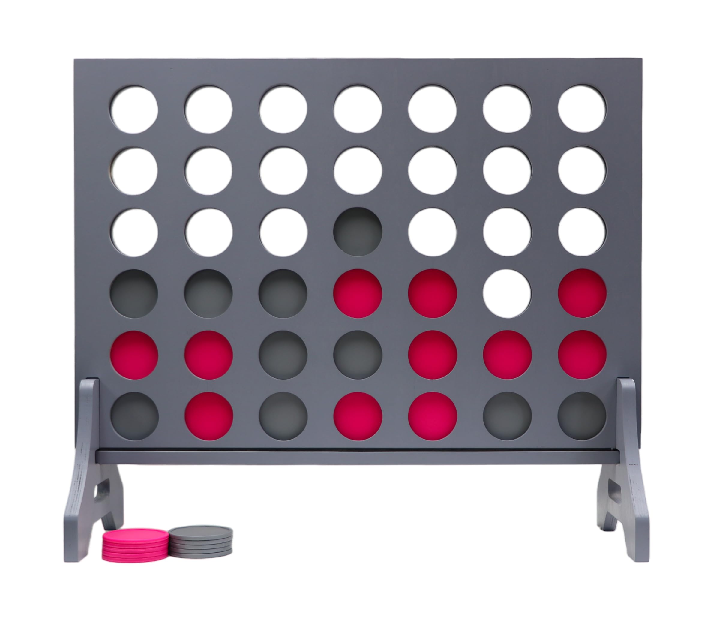 Giant 4 in a Row Game for Family &amp; Adults – Tailgating Pros Jumbo Grey Wooden Four in a Row Indoor &amp; Outdoor Yard Game for Family Party Fun, Portable Activities for Patio, Backyard, and Camping