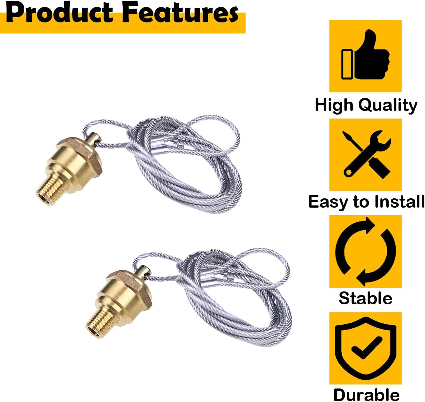 2 Pack 1/4" NPT Air Tank Drain Valve with 60" Cable, Manual Reservoir Bleeder Plug Fits Semi Trucks, Replaces Haldex 12105 N3613AD, Brass Fitting, 200 PSI