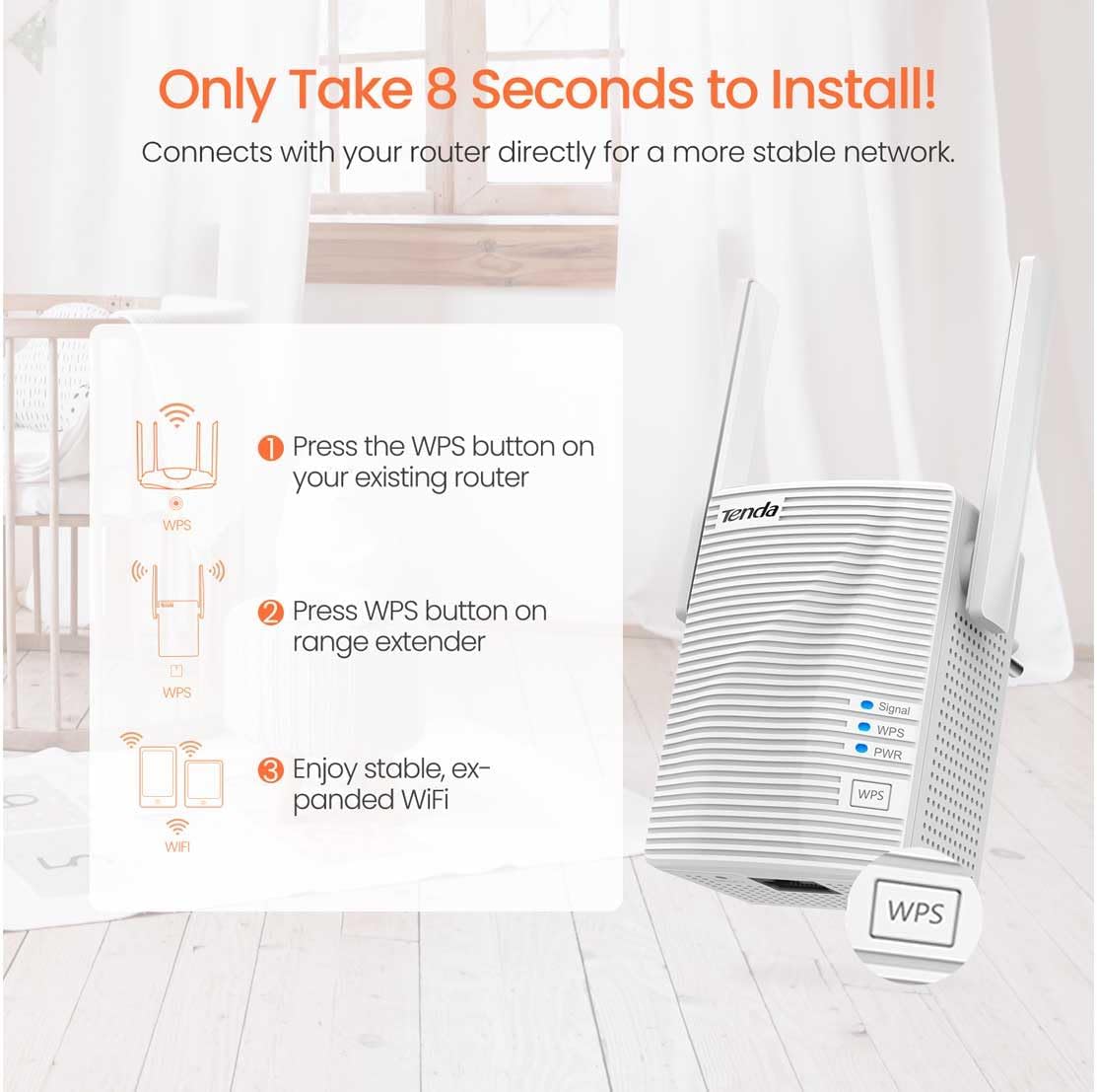 Tenda AC1200 WiFi Range Extender Gigabit WiFi Repeater with 100 Mbps LAN Port, Dual Banda 2.4GHz 300Mbps+5GHz 867Mbps, Hide SSID, WPS Function, Encryption Mode (A18), White - Image 5
