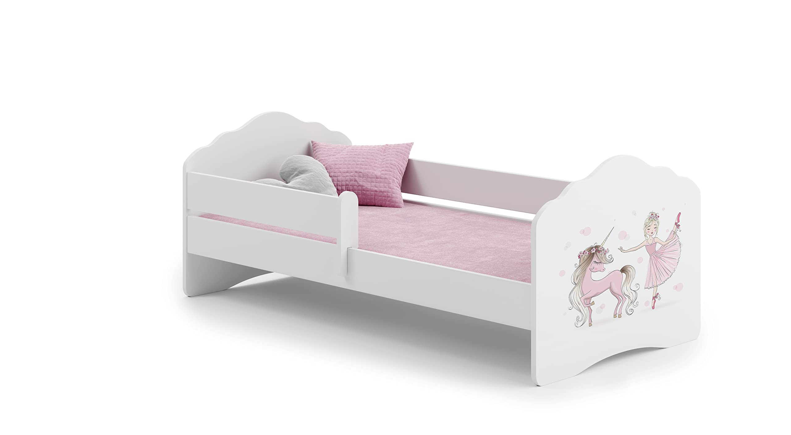 Letto per bambini FALA"RAGAZZA CON UN UNICORNO" 160x80 ringhiera, materasso, telaio