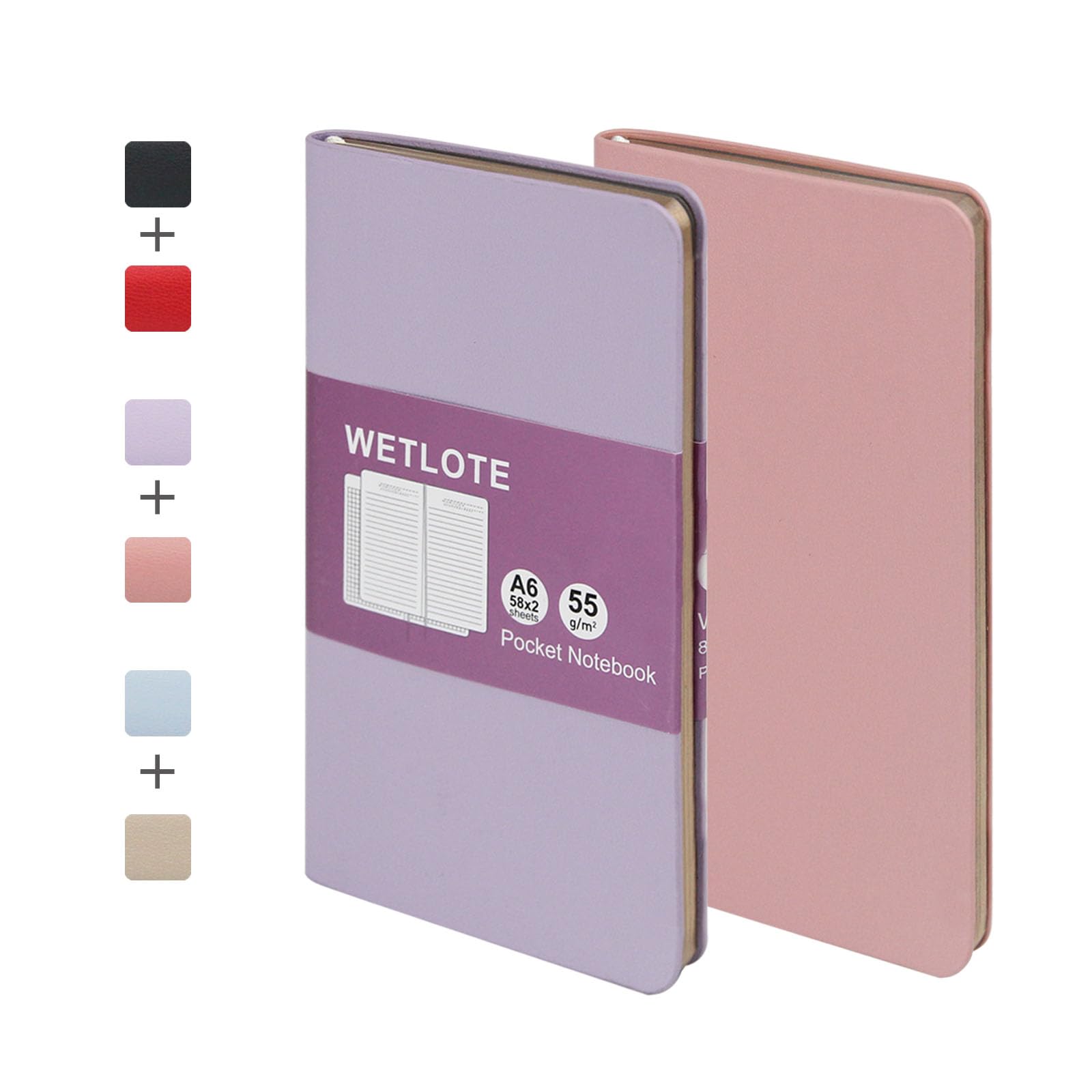 WETLOTE Copertina per notebook tascabile, confezione da 2 quaderni piccoli (7,9 x 14,9 cm, con pagine a righe e a griglia, carta ultra portatile, design sottile e morbido, per viaggi, ufficio, scuola,