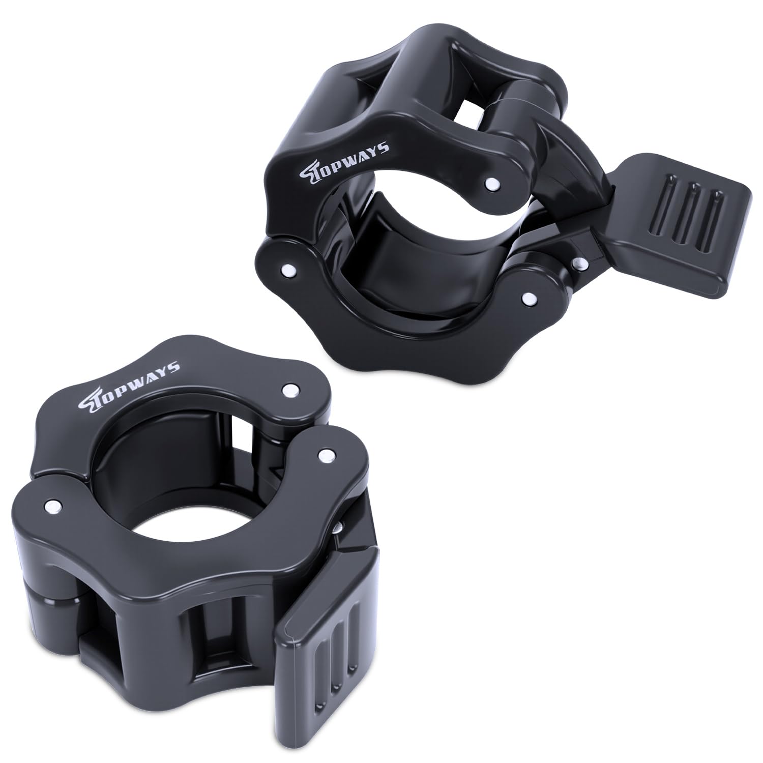 TOPWAYS 2 Pack Olympic Dumbbell Collars, Barbell Clamps Bar Collars for Workout Weightlifting, Powerlifting, Fitness Training Supplies (Black, 1.18inch (3cm))