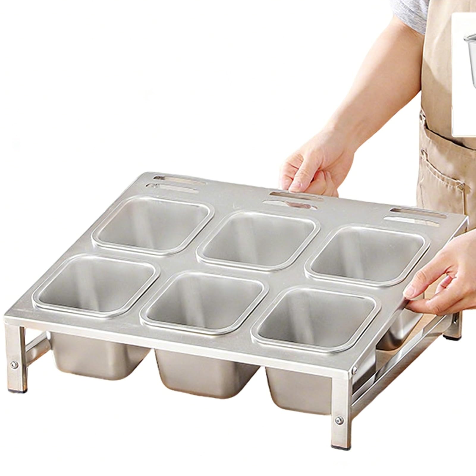 WDSOPK 2 Tier 304 Stainless Steel Pizza Topping Station with Lids & Spoons Kitchen Spice Rack Commercial Condiment Tray for Easy Access 42x34.3x9.2 15CM (No Lid 42X34.3X 9.2~15CM)