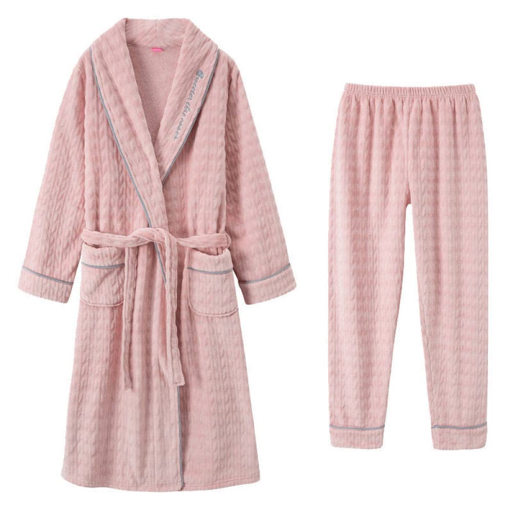 Accapatoio Adulti Uomo,Due Pezzi Accappatoio Invernale In Flanella Lettere Con Collo A Scialle Pigiama Con Lacci Set Rosa Caldo Accappatoio Da Doccia Vestaglia Loungewear Kimono Accappatoio Per Uomo