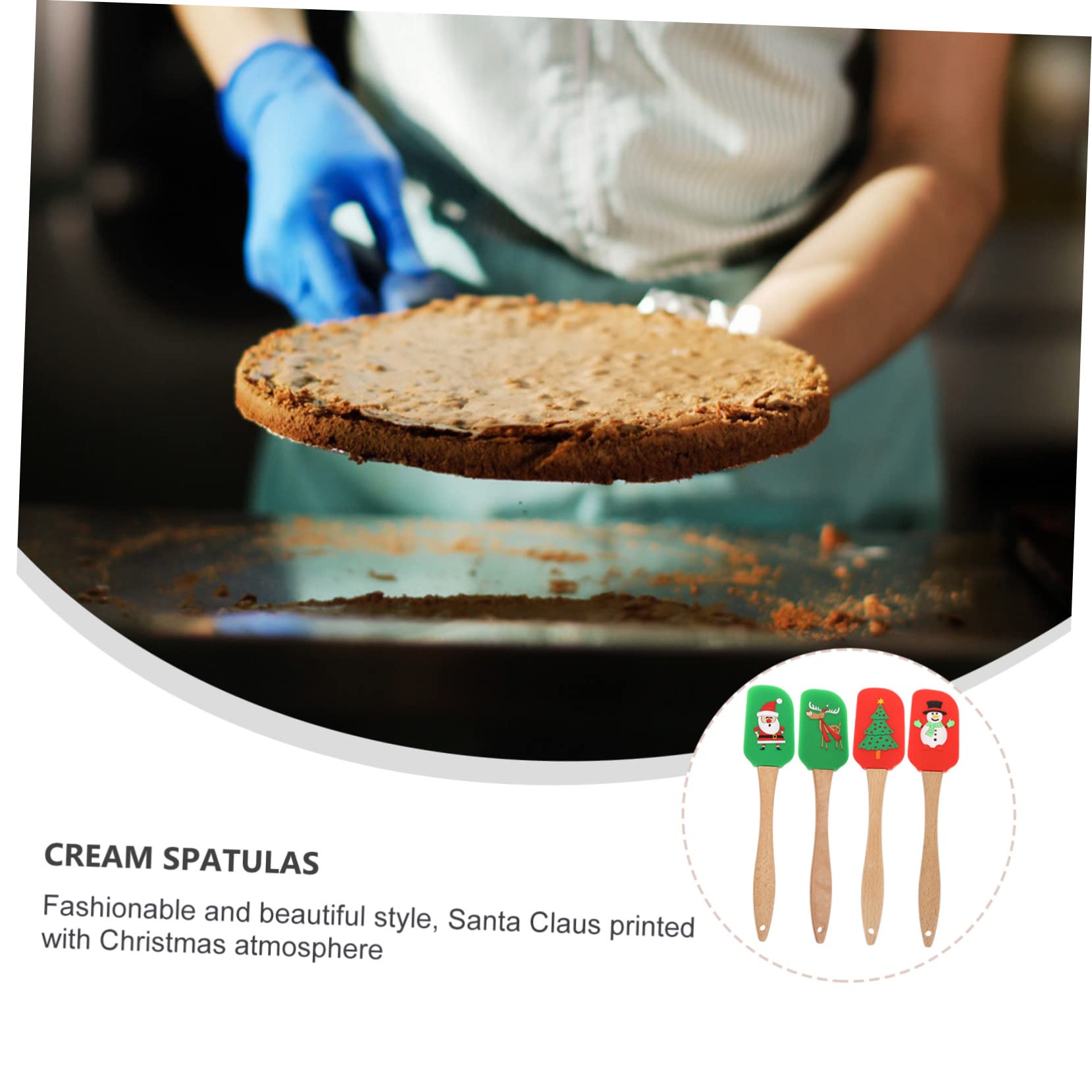 4piezas Espátula De Silicona Para Repostería Mango De Herramientas De Cocina De Diseño Navideño Raspadores De Crema Antiadherentes y Reutilizables Para Mezclar y Decorar