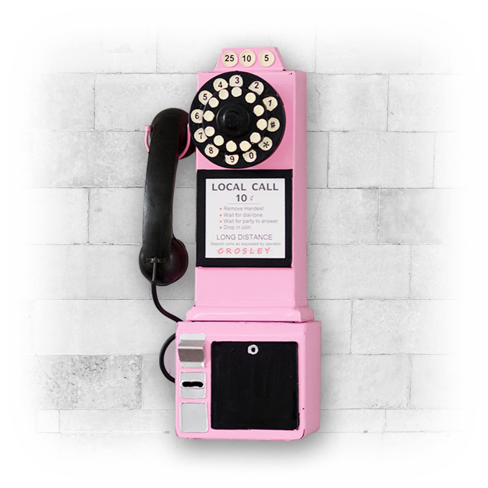 Meiiron Decorative Telephones, Pink Replica Corded Wall Pay Telephone Ornament Vintage Home Decoration Phone Ornament Desk Display - 19x15x50cm(7.5"x5.9"x19.7")