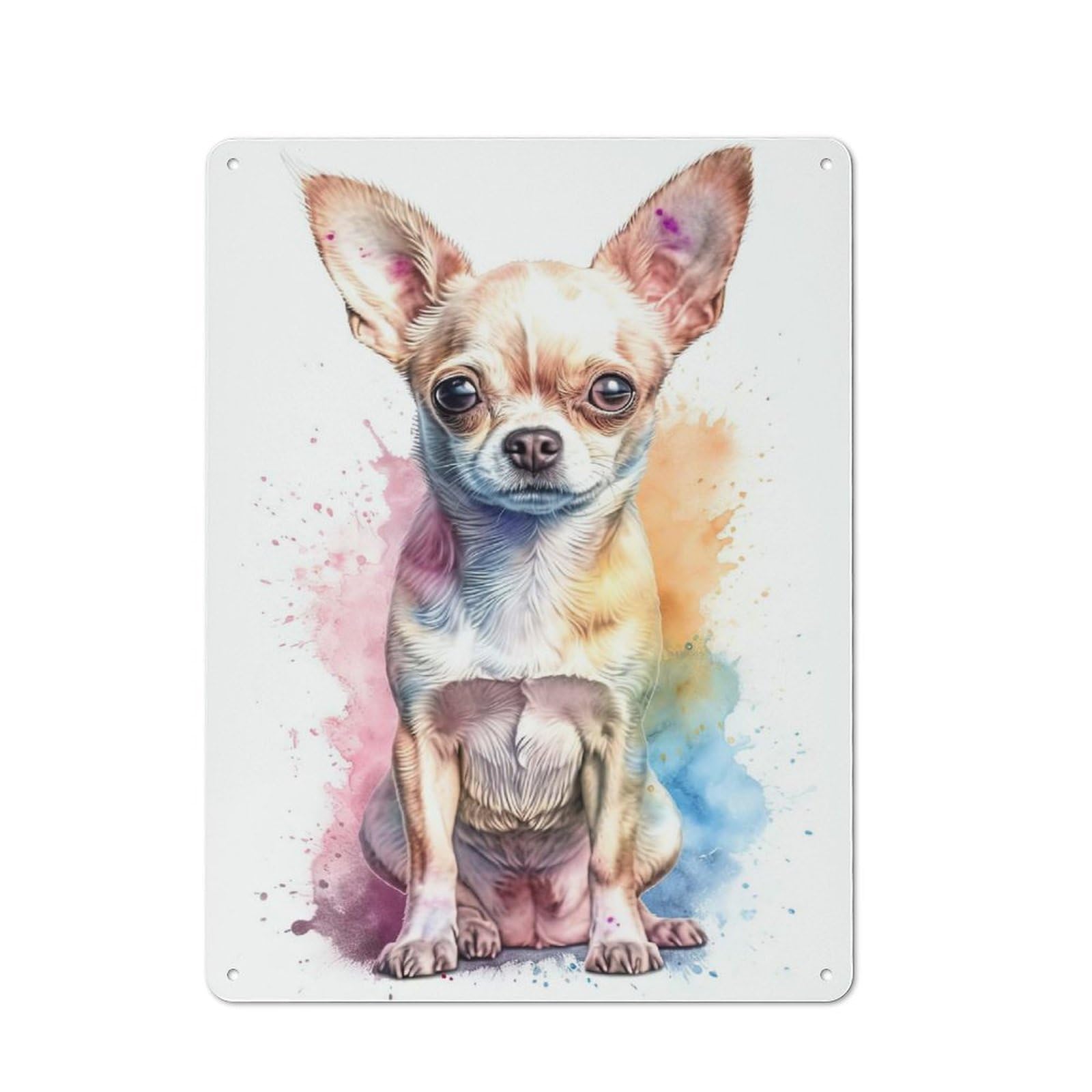 Watercolor Baby Chihuahua Vintage Tin Sign 40x30cm, Rustic Bistro Wall Plaque for Kitchen, Cafe, Pantry Or Dining Room