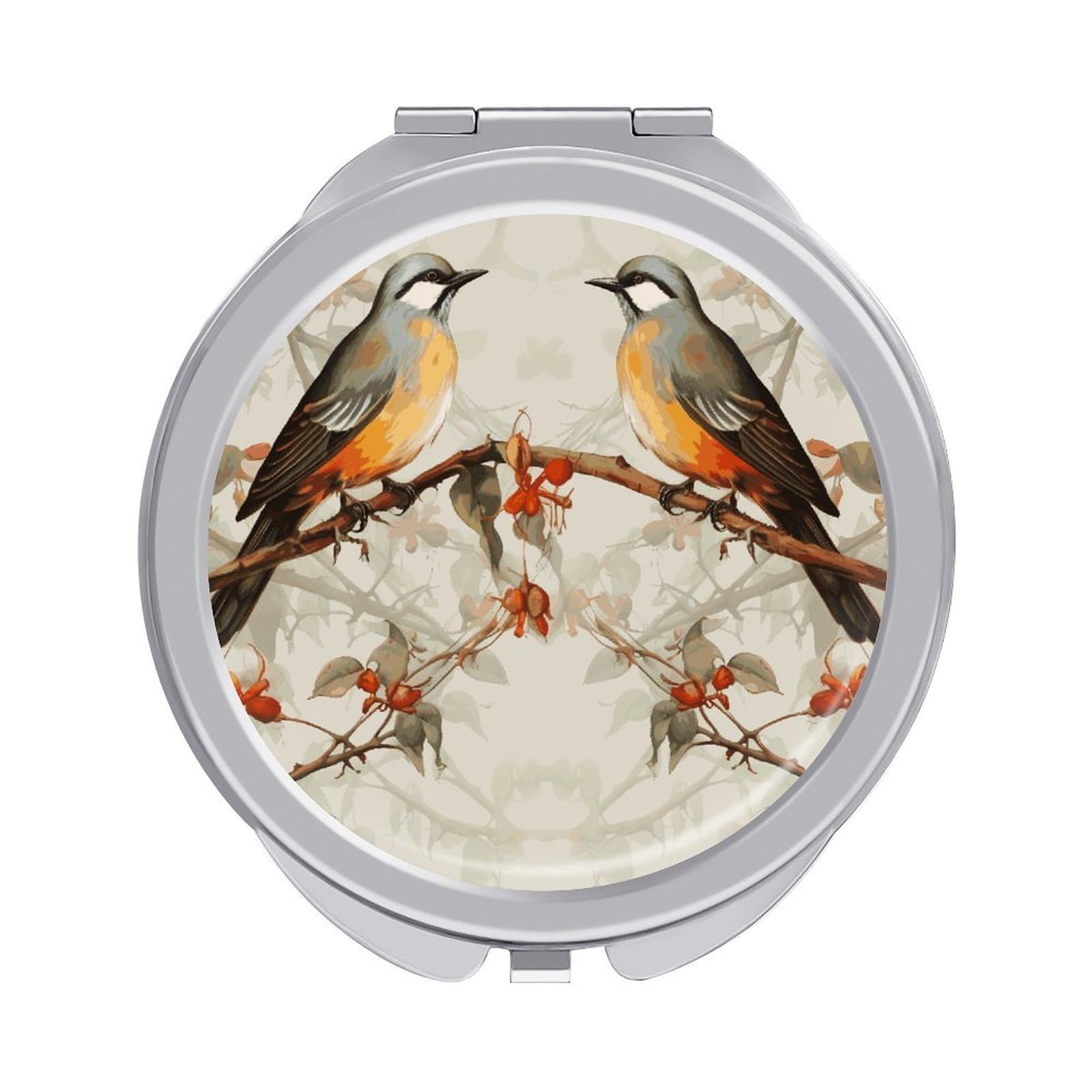 FekiLoot Birds Vintage Art Makeup Mirror Compact Round Travel Makeup Mirror Portable Folding Handheld Pocket Mirrors for Handbag and Purses Gift Mini Mirrors