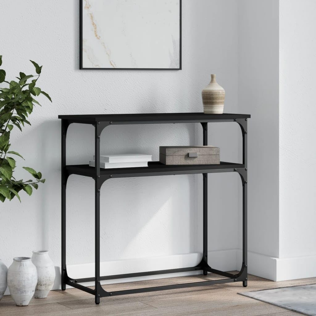 SXZenSpace Console Table Black 75x35.5x75 cm Industrial Sofa End in Engineered Wood with Metal Frame Adjustable Feet for Hallway, Living Room or Bedroom