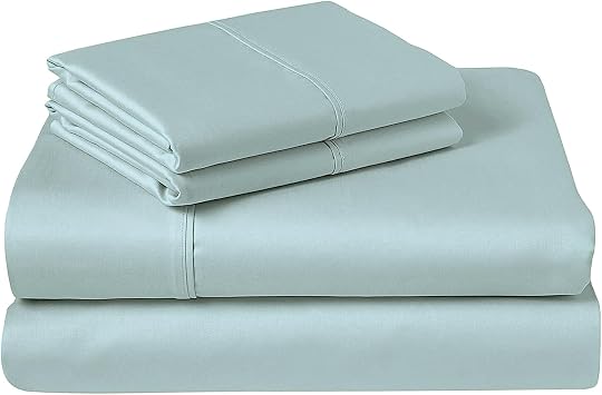 Pizuna Pure 100% Cotton Sheets Queen Size, Luxurious 400 Thread Count Long Staple Cotton SateenSheets Queen with 15inch Deep Pocket Combed Pale Blue Cotton Sheets Queen