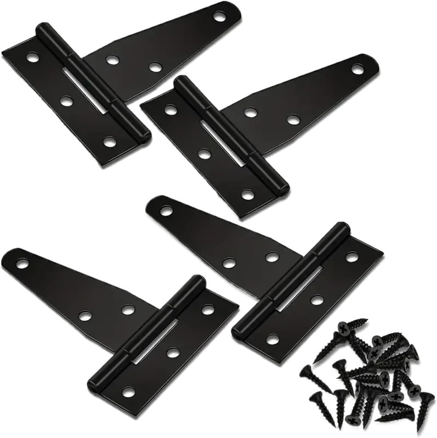 Door Hinge Door Hardware 4pcs Black T-Hinge Gate Shed Hinges 3 Inch Heavy Duty T-Strap Hinges Suitable for All Kinds of Furniture
