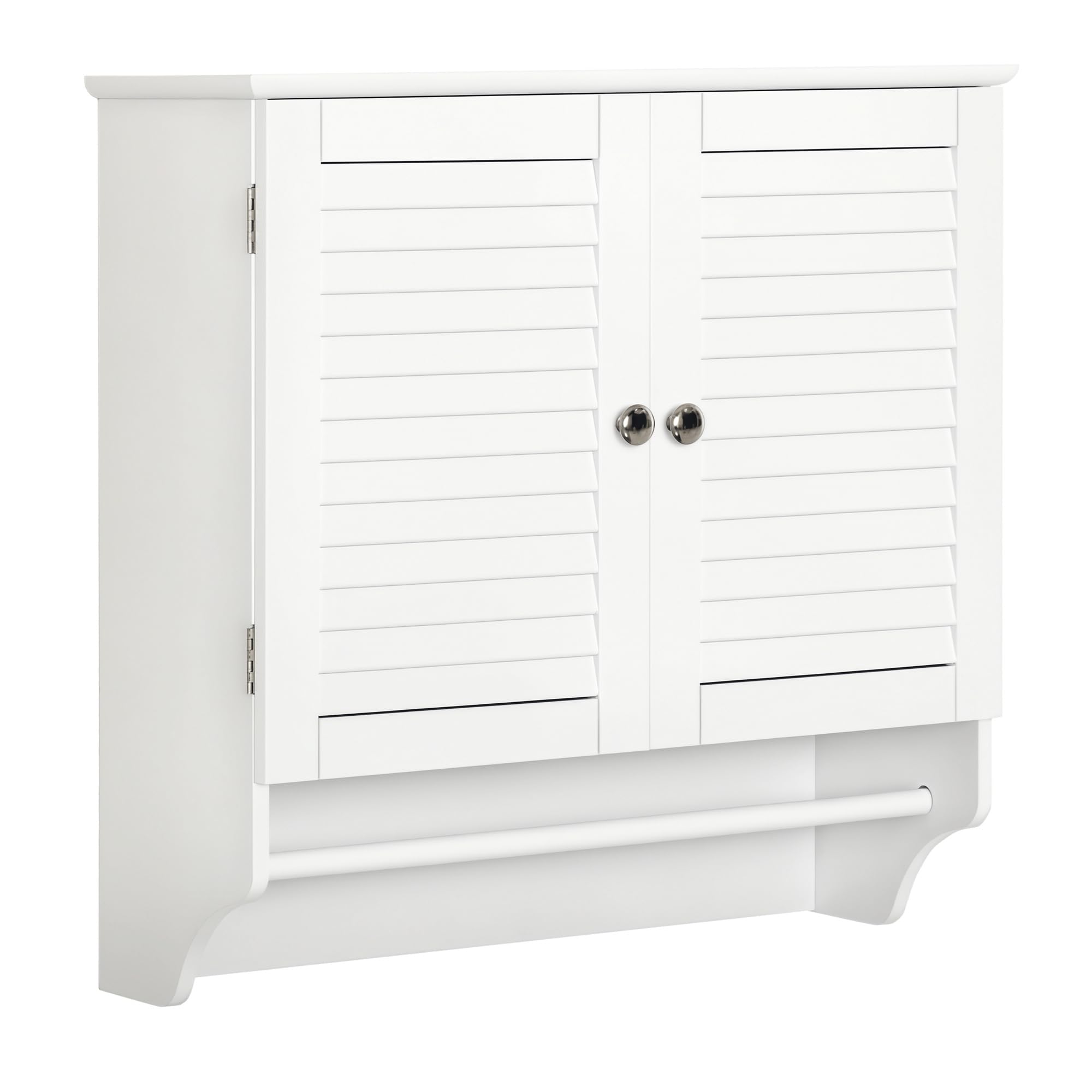 kleankin Armario Baño de Pared 2 Puertas de Persiana 60x23x60 cm Blanco | Estante Interior, Barra de Toallero, Mueble Auxiliar Suspendido, Moderno, Multiusos para Cocina