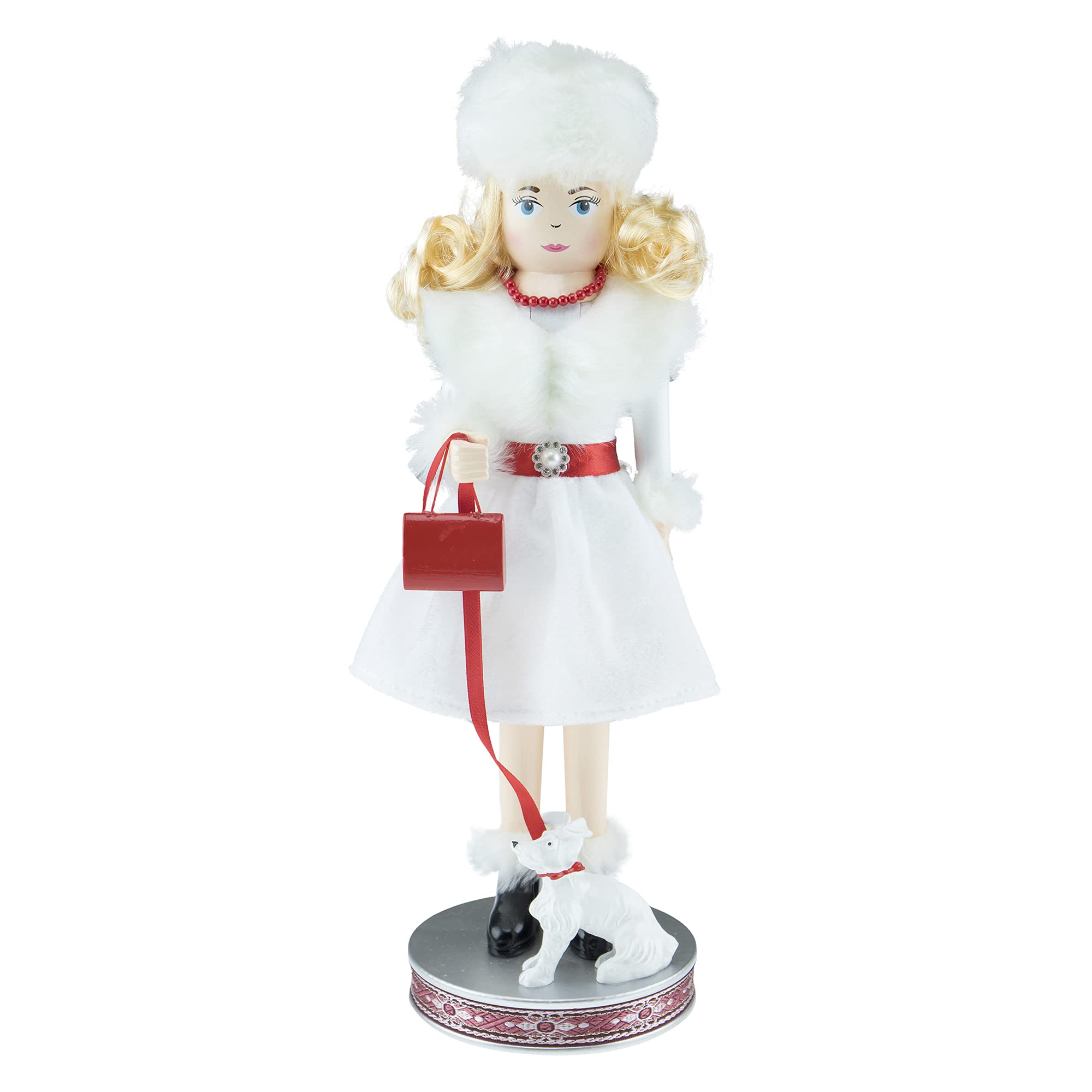 Clever Creations Red Female Shopper 14 Inch Traditional Wooden Nutcracker, Festive Christmas Décor for Shelves and Tables