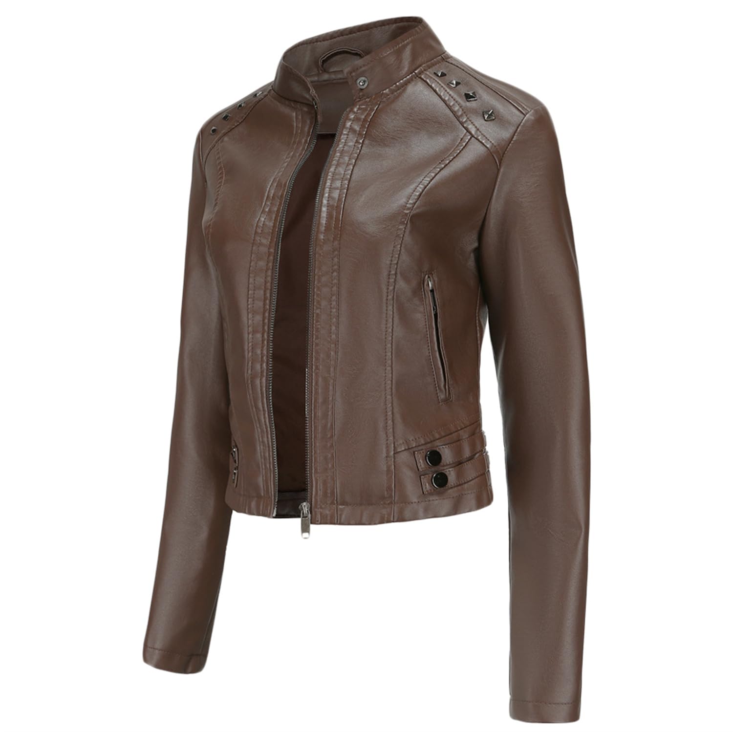 Femme Veste en Cuir PU Bombers Aviateur Moto Blouson Femme Similicuir Aviateur Cuir Biker Zippé Chaud Casual Crrabia à Rivet Bomber Col Montant Jacket Printemps Automne