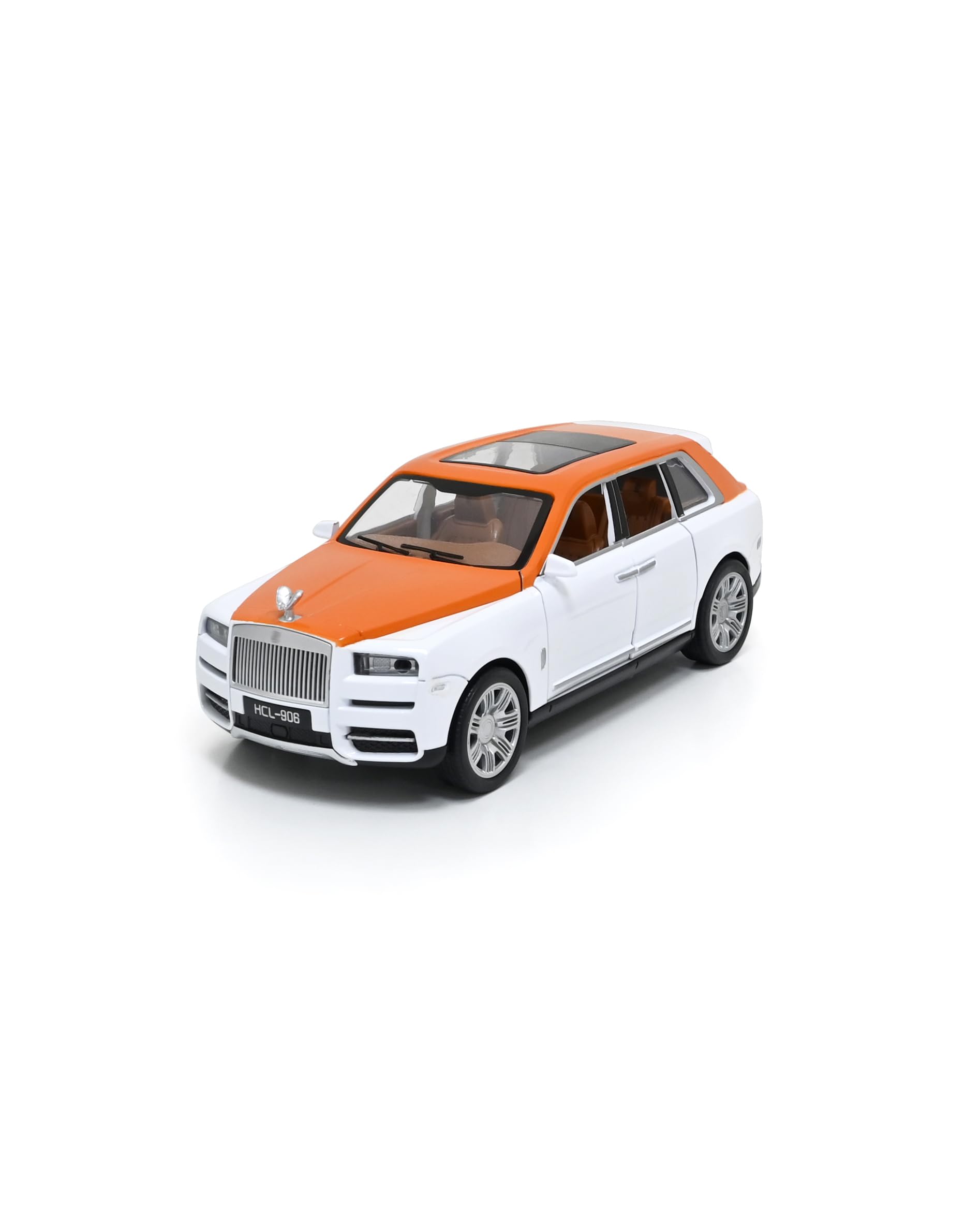 Toy Land Simulation 1:22 Scale Alloy Metal Pull Back Action Toy Die-cast Car with Sound and Light for Kids (White/Orange)