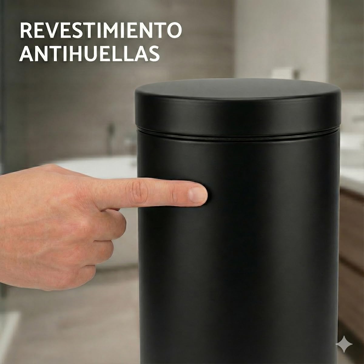 Spirella - Papelera de pedal Adelar - Acero mate - Cierre lento y silencioso - Revestimiento antihuellas - Diseño moderno y elegante - Negro mate - 3 L
