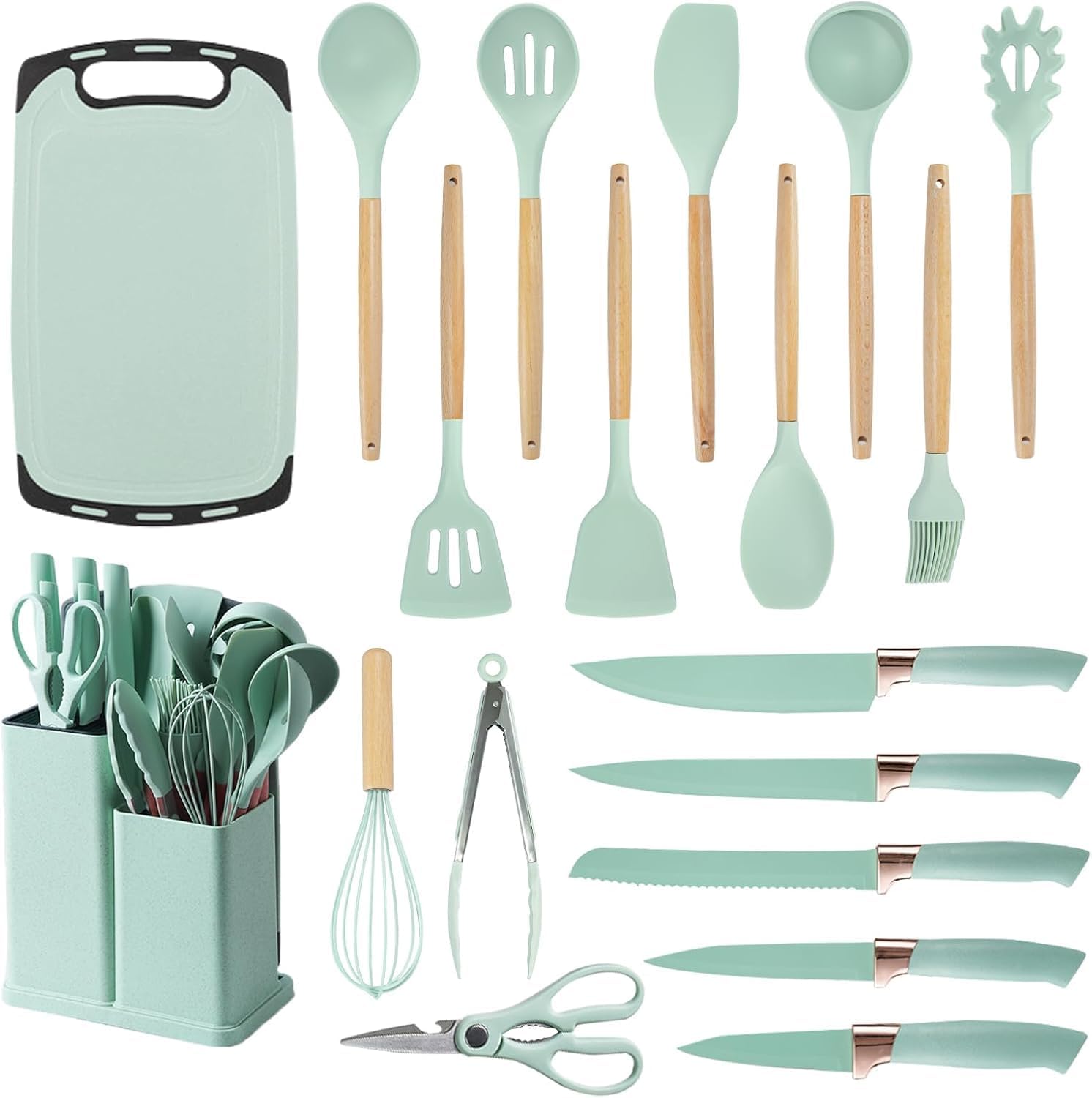home essentials,green cooking utensils set,19 green Kitchen Utensils Set with 11 Pieces Spatula,Heat Resistant Silicone Utensils,6 Piece Sharp Knife Set,2 Pieces Utensil Cutting Board(Green 19 PCS) home essentials,green cooking utensils set,19 green Kitchen Utensils Set with 11 Pieces Spatula,Heat Resistant Silicone Utensils,6 Piece Sharp Knife Set,2 Pieces Utensil Cutting Board(Green 19 PCS)