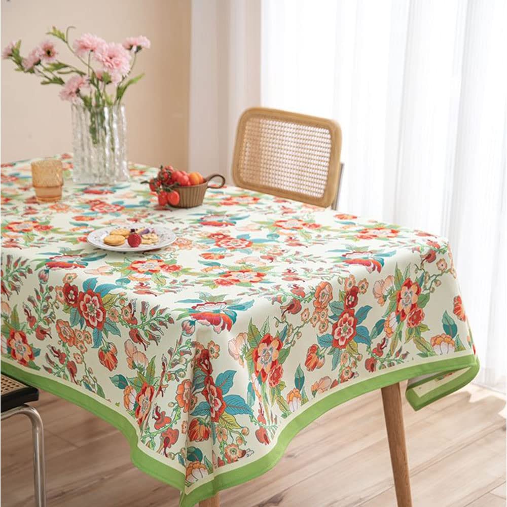 Nappe rectangulaire imperméable anti-tache en coton et lin vert de table