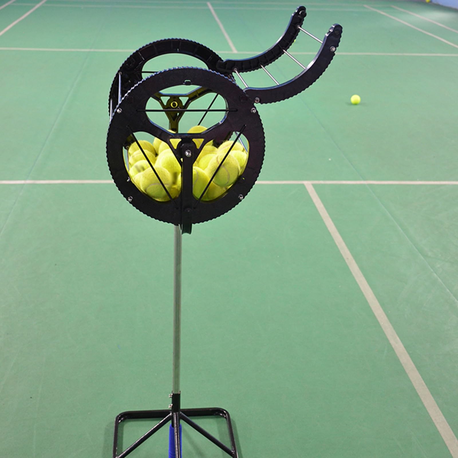 Raccoglitore automatico di palline da tennis con manico regolabile, capacità di 80 palline, ricevitore in acciaio inox per scuole, allenatori e club
