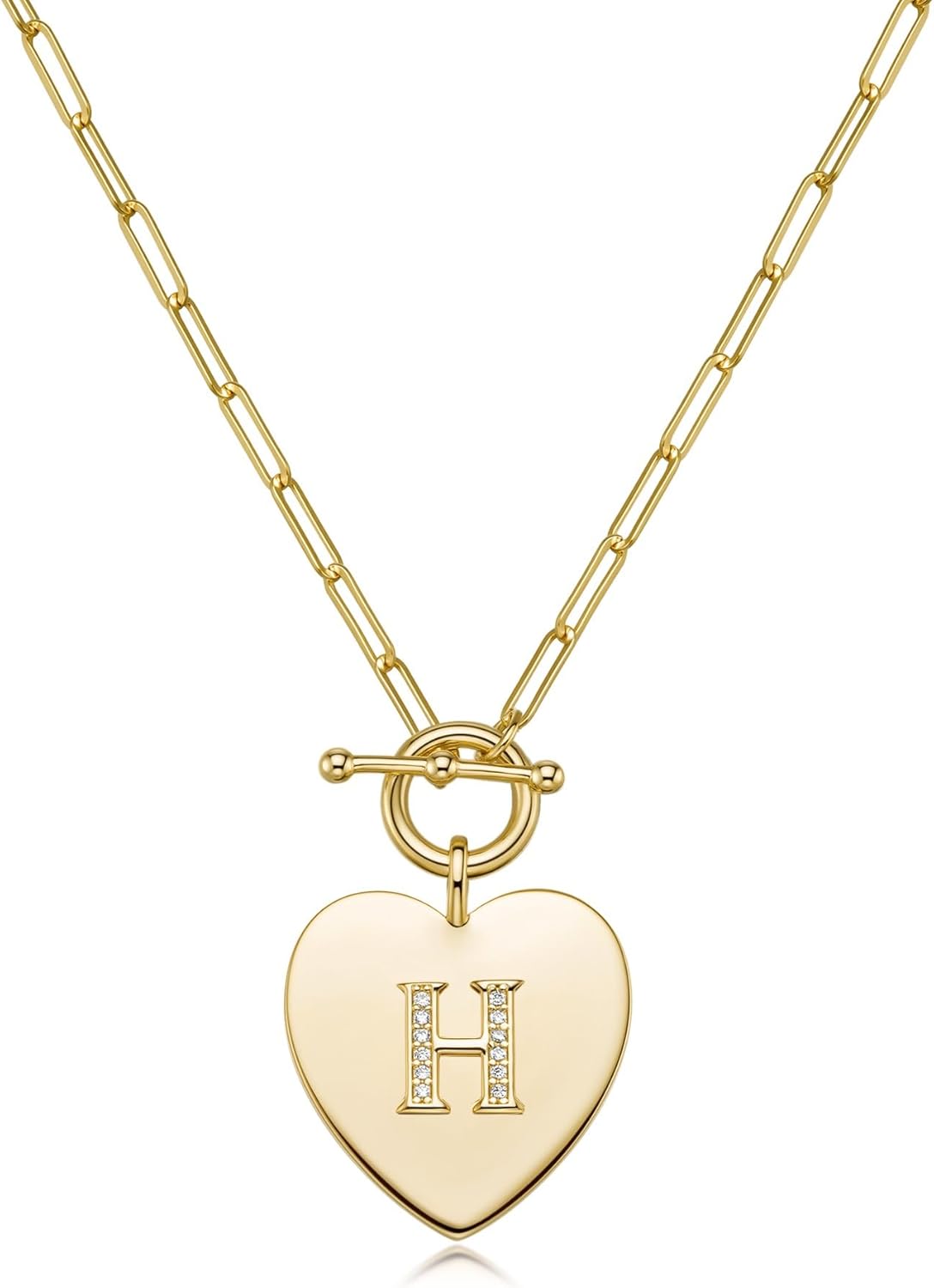 14K Gold Initial Necklace for Women, Dainty Gold Filled Heart Initial Necklace, Valentine's Mother's Day Christmas Jewelry Gifts for Women 22 Inch