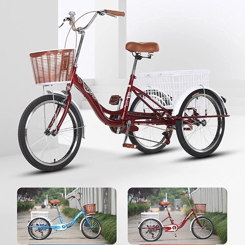 Comfort Three-Wheeled Bicycles for Seniors 3 Wheel Bikes for Adults Men Women Tricycle 20Inch 1 Speed Trikes with Large Basket for Recreation Shopping Picnics