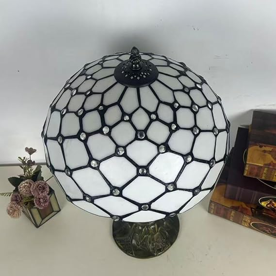 BOTOWI Tiffany Style Table Lamp Touch Control Lamp 12X12X19 Inch Tiffany Reading Light Antique Glass Desk Decor Lamp for Bedside,White Beads