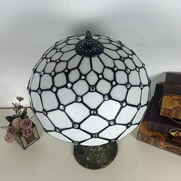 BOTOWI Tiffany Style Table Lamp Touch Control Lamp 12X12X19 Inch Tiffany Reading Light Antique Glass Desk Decor Lamp for Bedside,White Beads