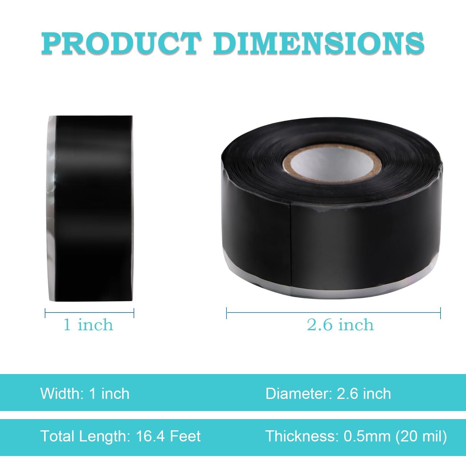 Cinta de silicona autofusible de 1 x 10 pies, goma impermeable negra, sellado a prueba de fugas, cinta de goma de silicona autoamalgamante para reparaciones de tuberías de agua fría y