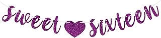 Purple Glitter Sweet Sixteen Banner - Happy Sweet 16 Bunting Sign - Happy 16th Birthday Party Decoration Supplies