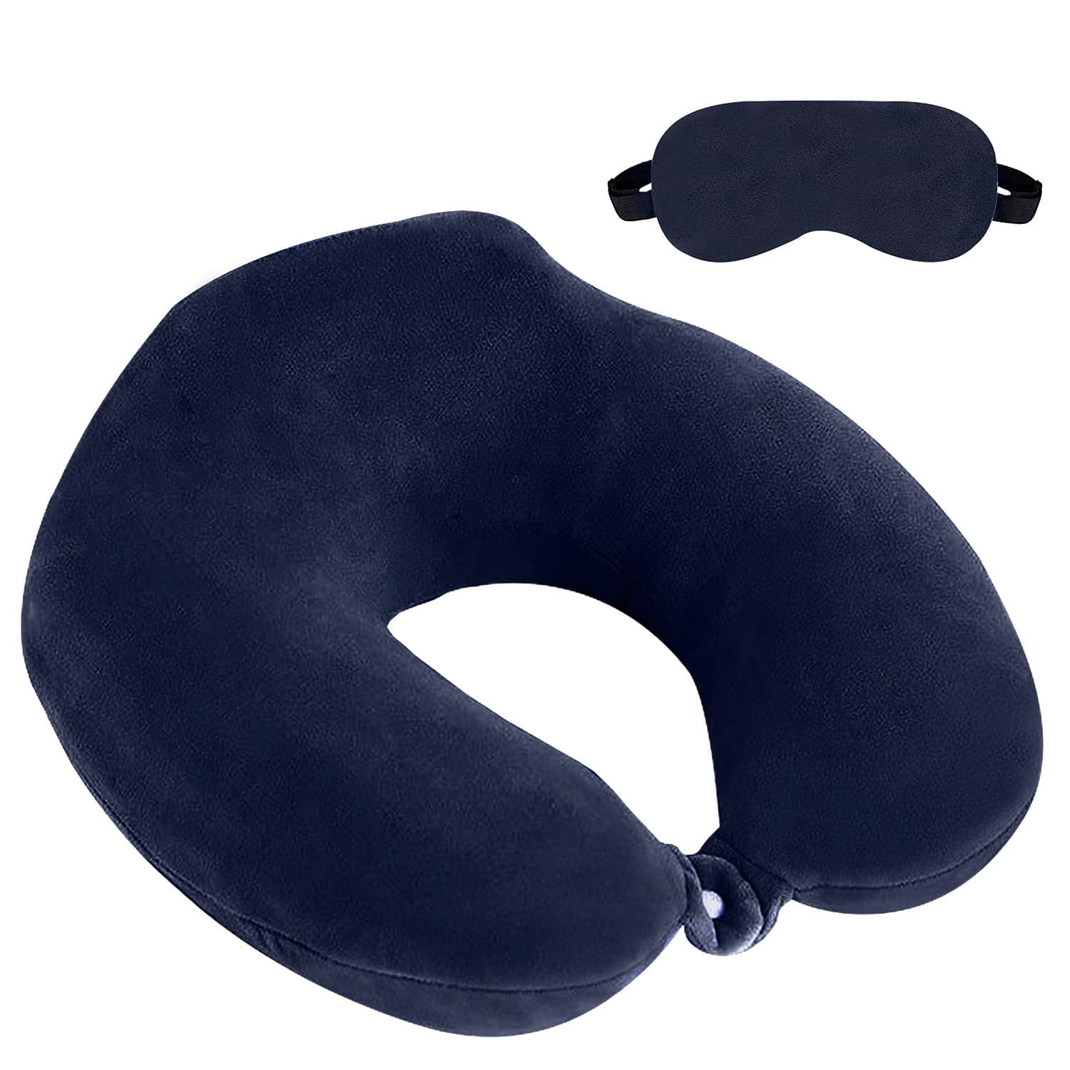 Extra Soft Memory Foam Luxury Travel Neck Support Rest Pillow with Soft Washable & Removable Cover, Multipurpose Comfortable Travel Pillow for Airplane (Navy Blue Raised with Eye Mask)
