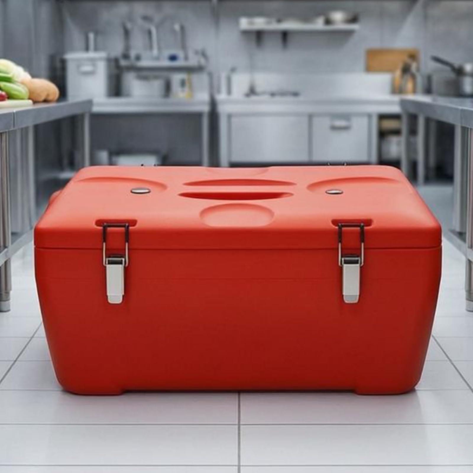 Caja Isotérmica Rojo Contenedor Térmico con Asa Contenedor Comida Acero Inoxidable, Nuevo Modelo Cuadrado 20L Rejilla Única