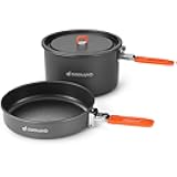 Camping Cookware Mess Kit, Non-Stick Lightweight Camping Pot and Fry Pan Set with Mesh Bag for Backpacking, Outdoor Cooking and Picnic