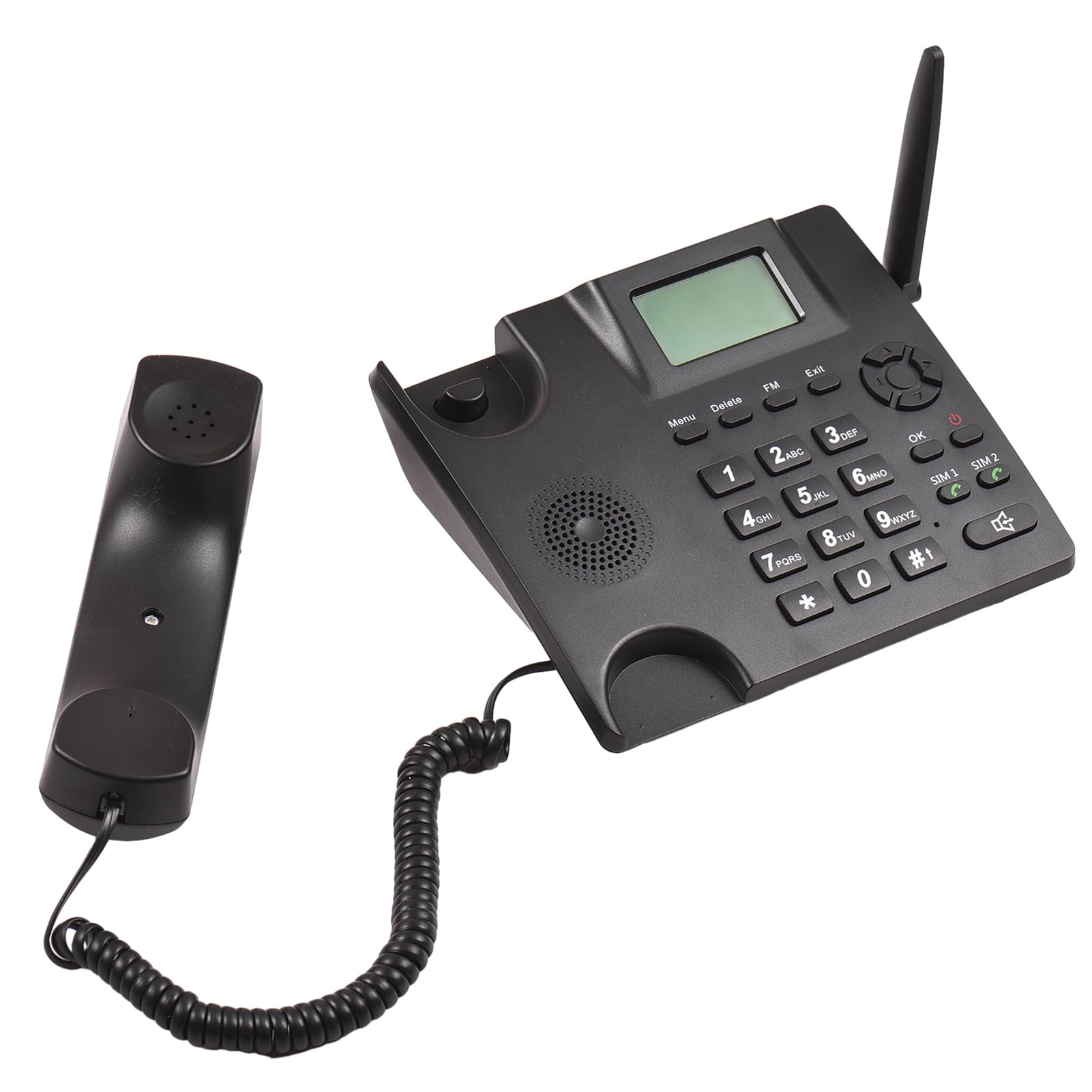 Teléfono fijo inalámbrico GSM 850/900/1800/1900MHz doble tarjeta SIM 2G con antena despertador y función de grabación SMS en 6 idiomas